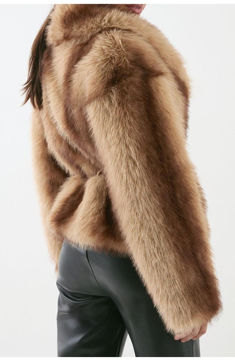 MissPap Faux Fur Wide Collar Belted Jacket, Alternate, color, Brown