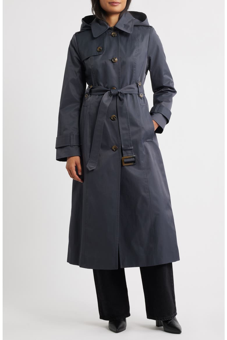Hooded Single Breasted Maxi Trench Coat, Main, color, CHARCOAL