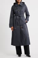 London Fog Hooded Single Breasted Maxi Trench Coat