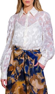 FLYING TOMATO Floral Jacquard Long Sleeve Button-Up Shirt