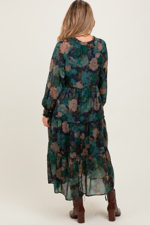 Pinkblush Floral Chiffon Ruffle Tiered Midi Dress In Multi