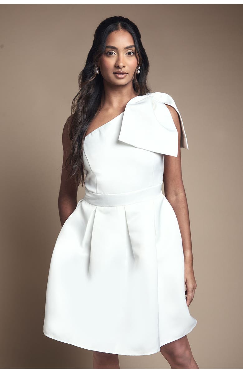 Coast One Shoulder Bow Bridal Mini Dress, Alternate, color, Ivory