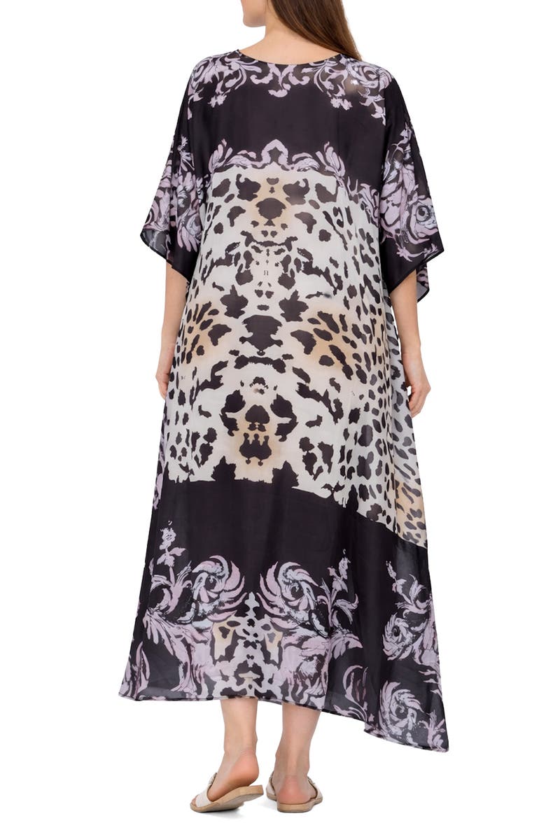RANEES Animal Print V-Neck Maxi Caftan, Alternate, color, Black