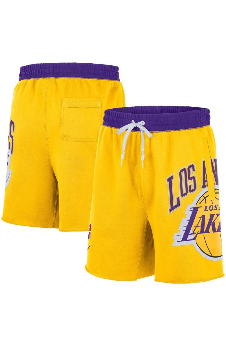 Nike Men's Nike Gold Los Angeles Lakers 75th Anniversary Courtside Fleece Shorts, Main, color, 