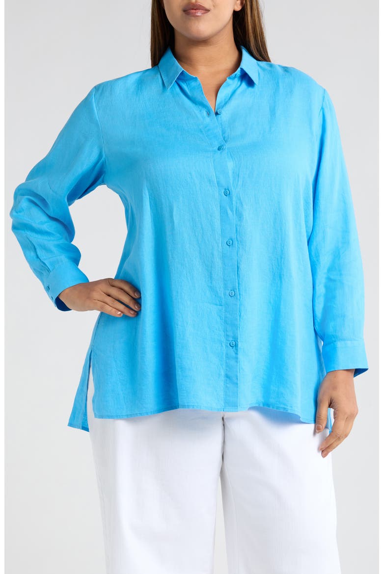 Classic Collar Organic Linen Shirt, Main, color, AZURE