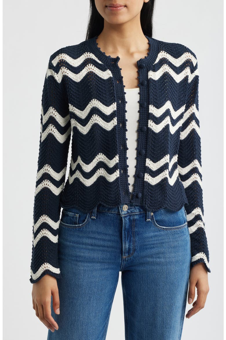 Kassa Wavy-Knit Cardigan, Alternate, color, NAVY AND IVORY WAVY STRIPE