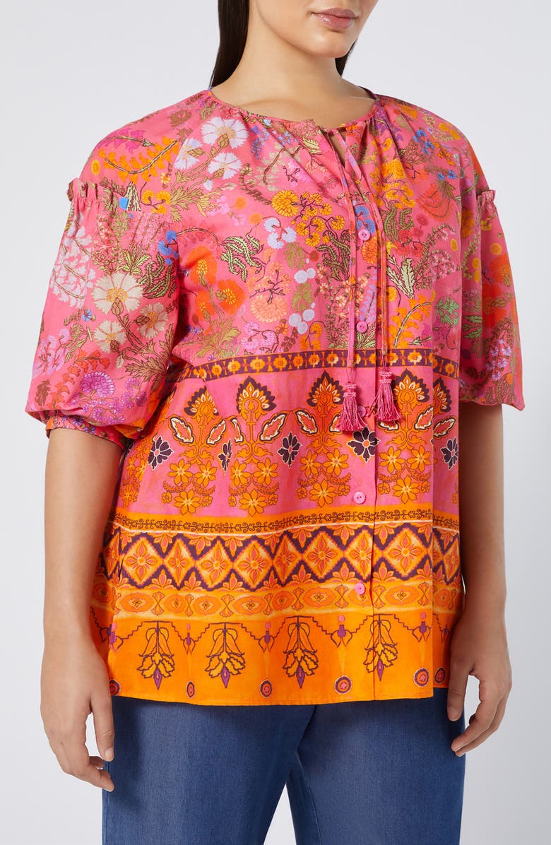 Marina Rinaldi Badess Floral Print Jacket, Main, color, Fuchsia