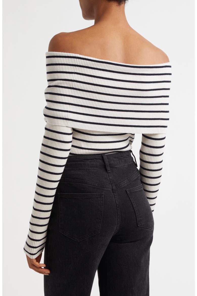 Evelyn Off the Shoulder Merino Wool Blend Sweater, Alternate, color, WHITE/ MIDNIGHT
