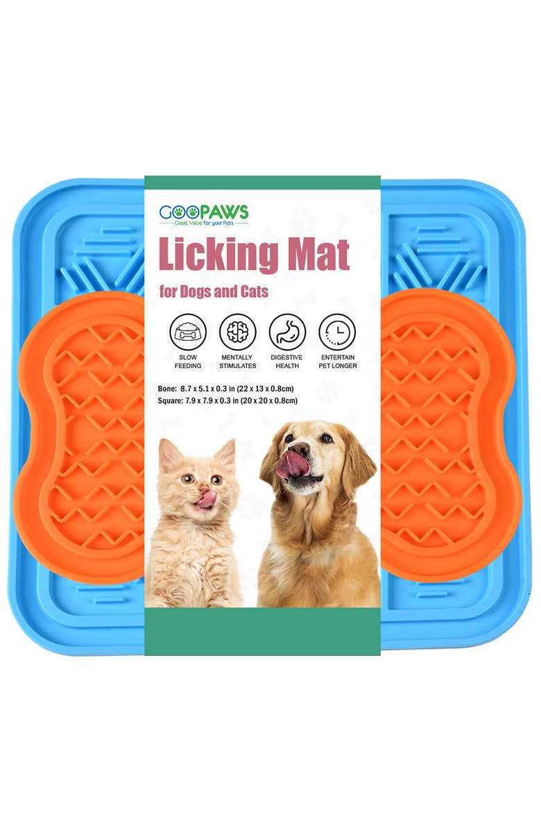 GOOPAWS Licking Mat 2Pack Orange & Blue, Slow Feeder Pads For Dogs & Cats, Main, color, Multicolored