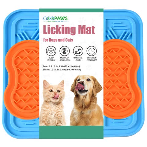 Licking Mat 2Pack Orange & Blue, Slow Feeder Pads For Dogs & Cats