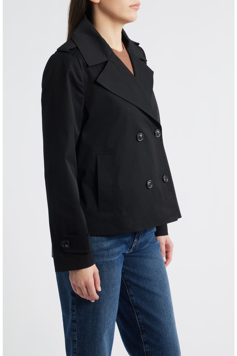 Water Resistant Double Breasted Short Trench Coat, Alternate, color, BLACK