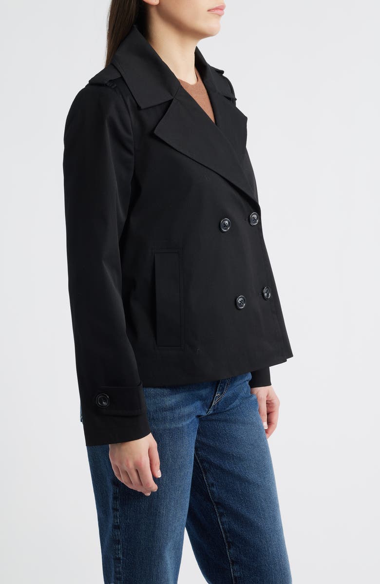 London Fog Water Resistant Double Breasted Short Trench Coat, Alternate, color, Black