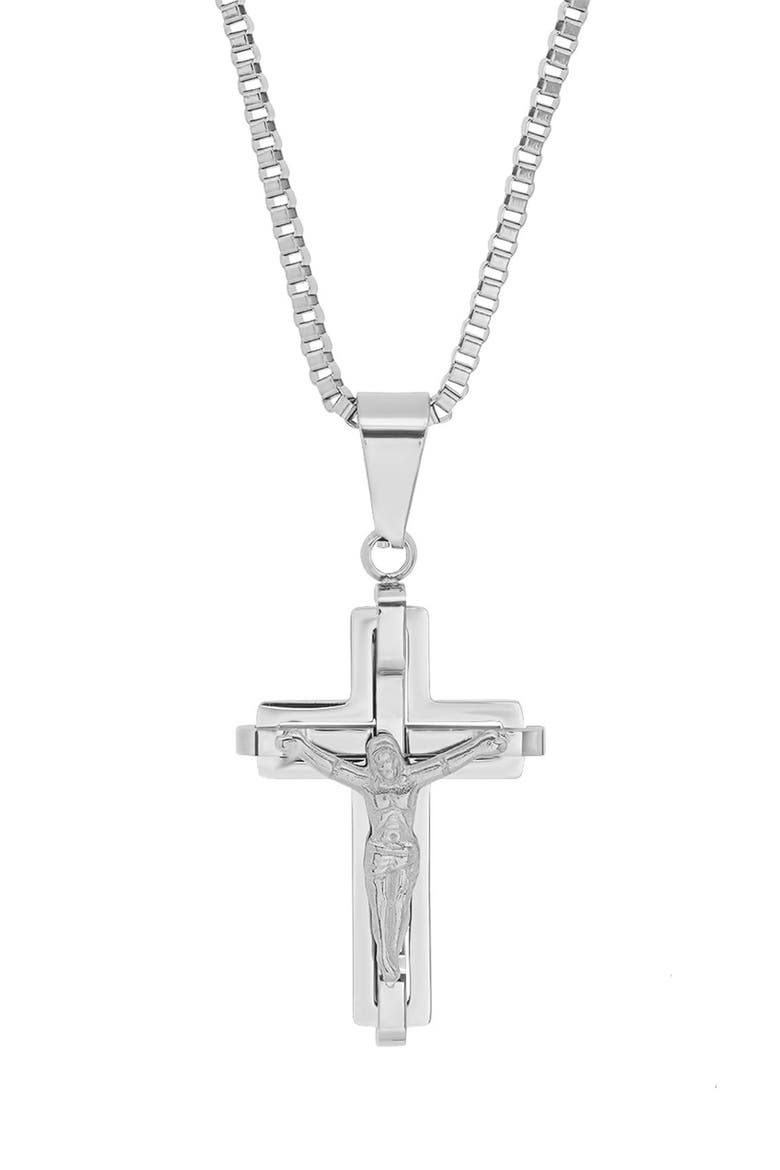 Men's Cross Pendant Necklace, Main, color, SILVER