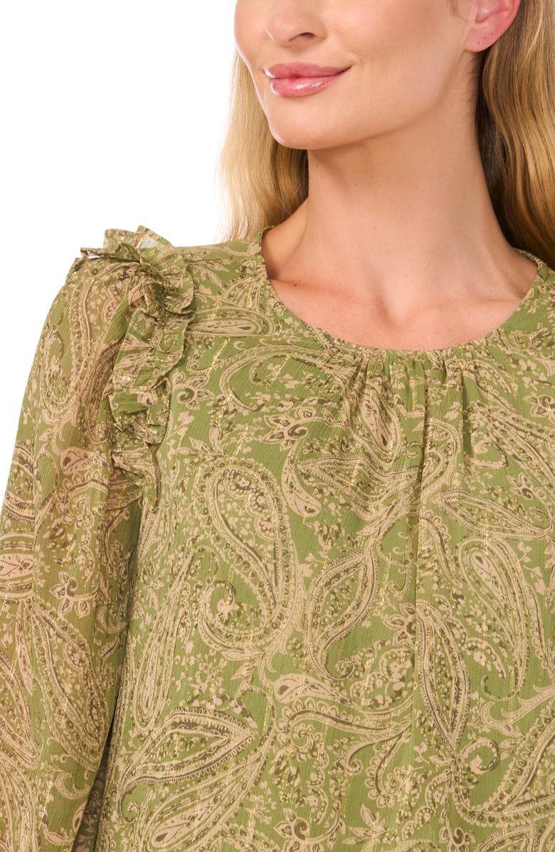 CeCe Print Metallic Ruffle Top, Alternate, color, 