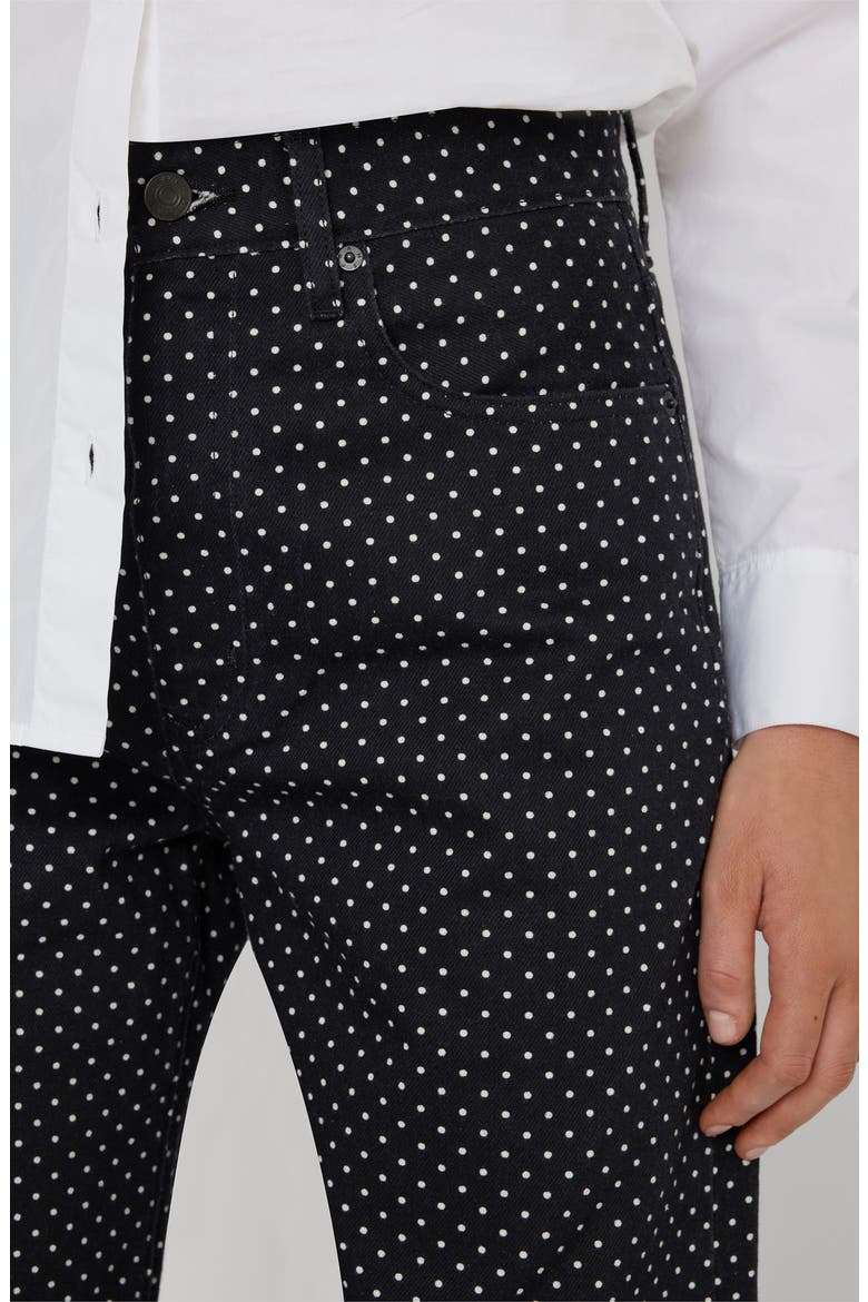 The Bow High Waist Wide Leg Jeans, Alternate, color, BLACK POLKA DOT
