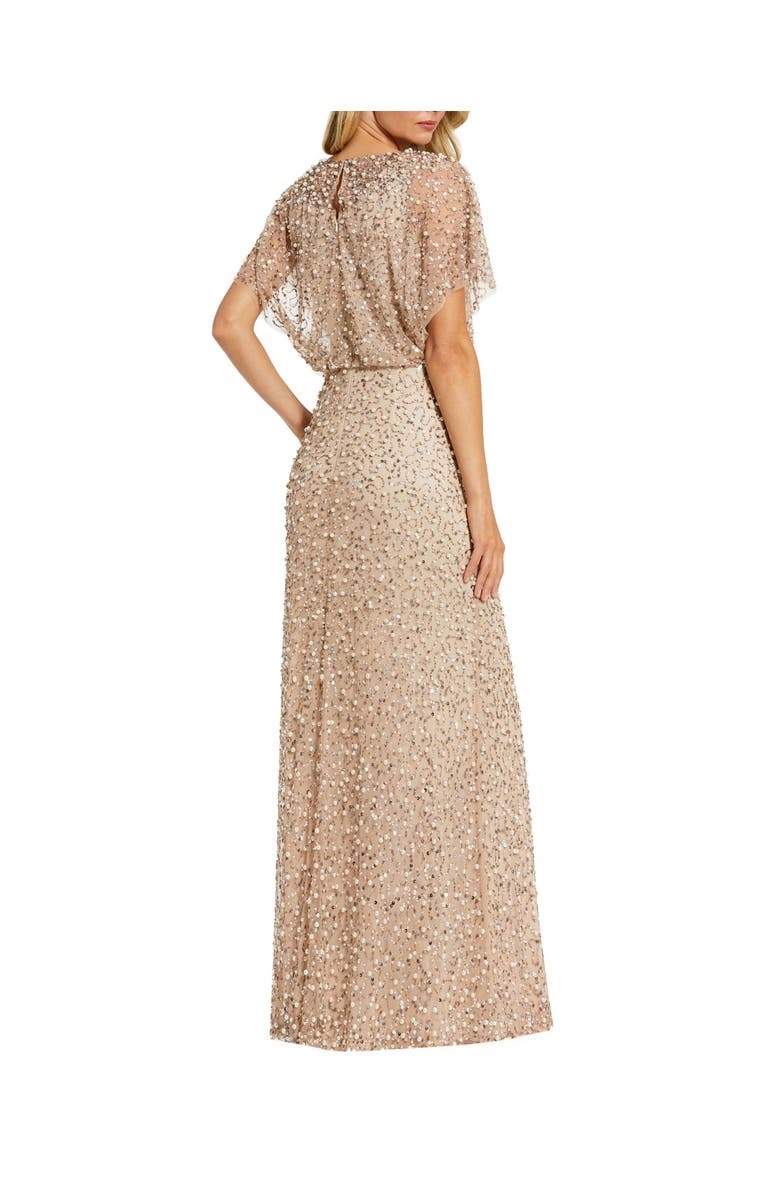 Mac Duggal Petite High Neck Short Sleeve Embellished Gown, Alternate, color, Nude Gold