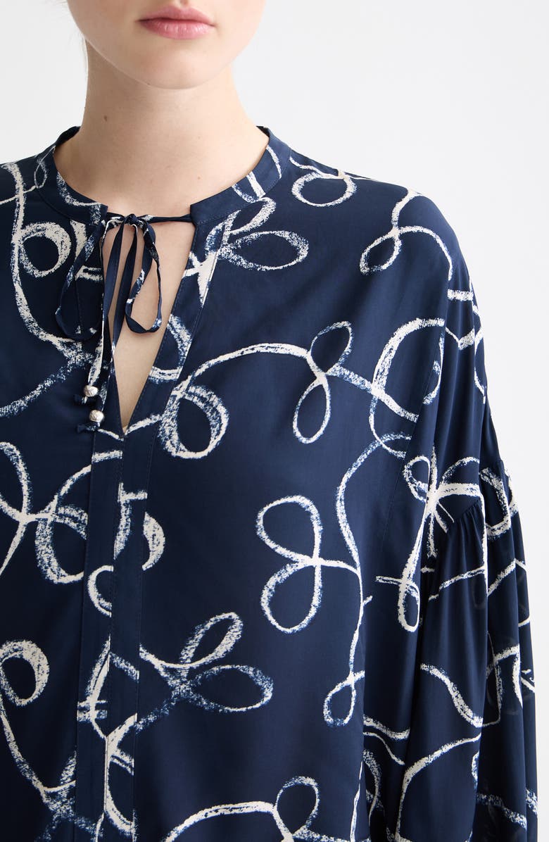 Scotch & Soda Tie Neck Ruffle Cuff Top, Alternate, color, Ribbon Navy Aop