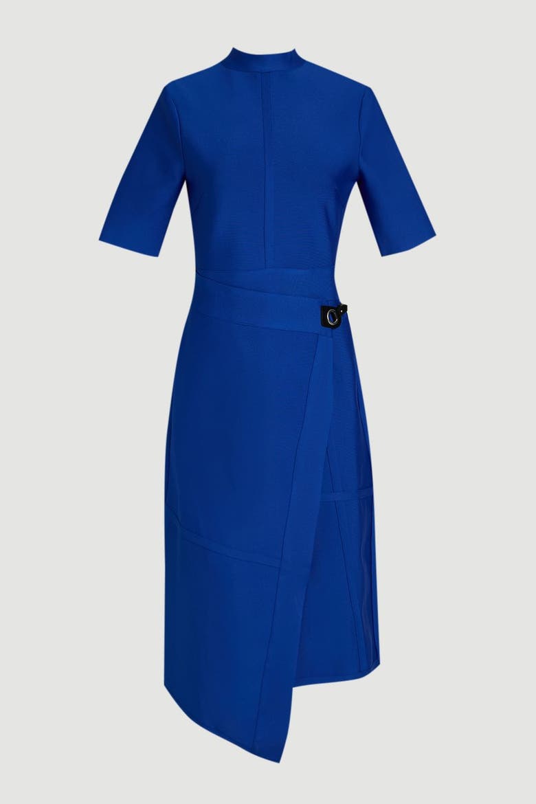 Asymmetric Hem 3/4 Sleeve Midi Dress, Alternate, color, Cobalt