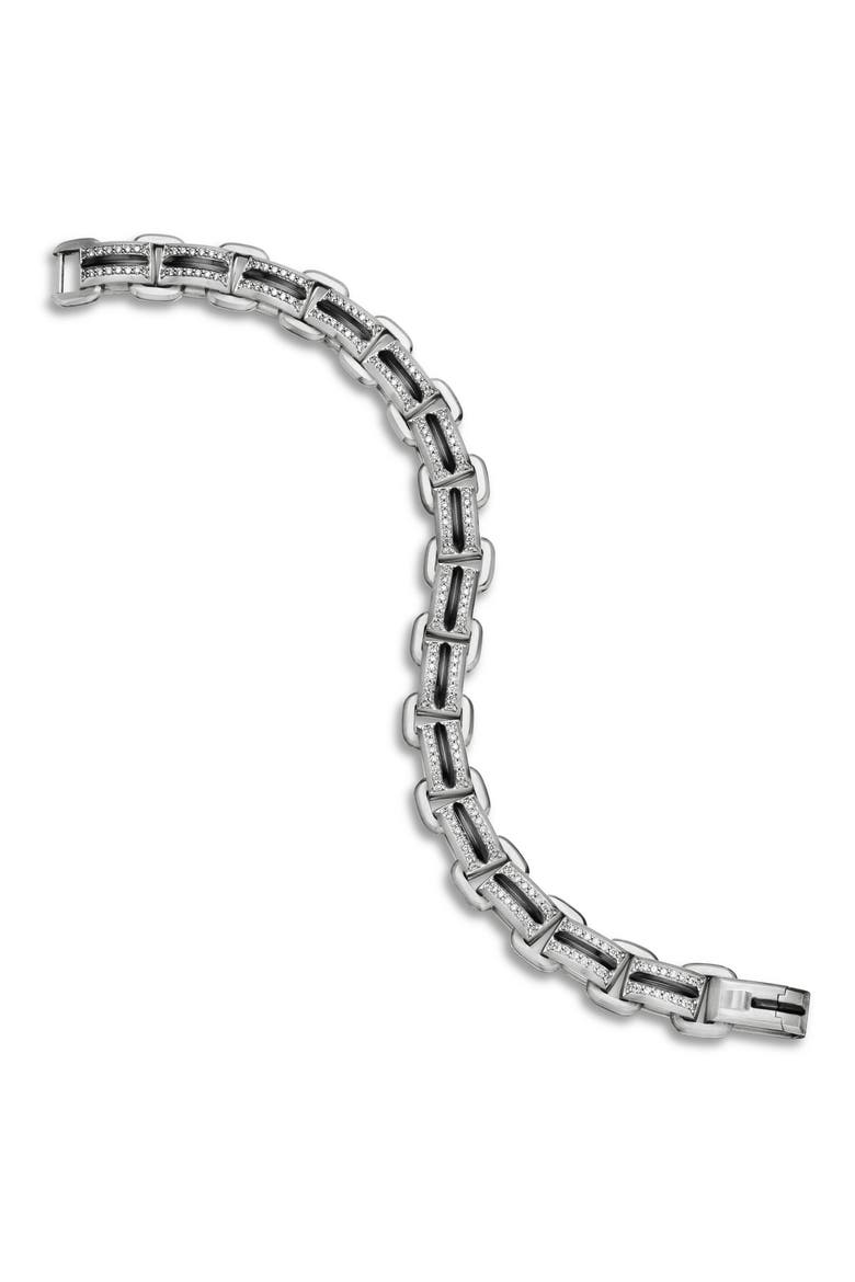 Deco Beveled Link Bracelet with Pavé Diamonds, Alternate, color, STERLING SILVER