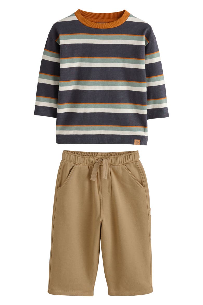 Kids' Stripe Crewneck Shirt & Sweatpants Set, Main, color, CHARCOAL GREY