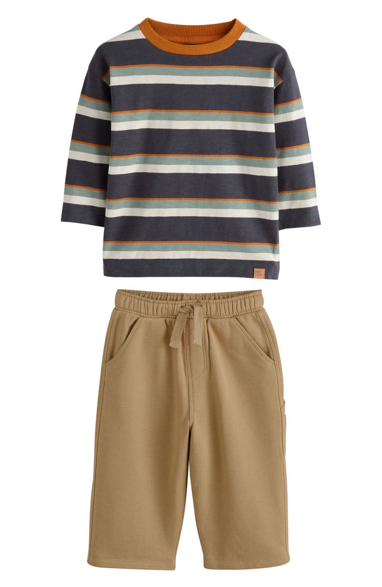NEXT Kids' Stripe Crewneck Shirt & Sweatpants Set, Main, color, Charcoal Grey