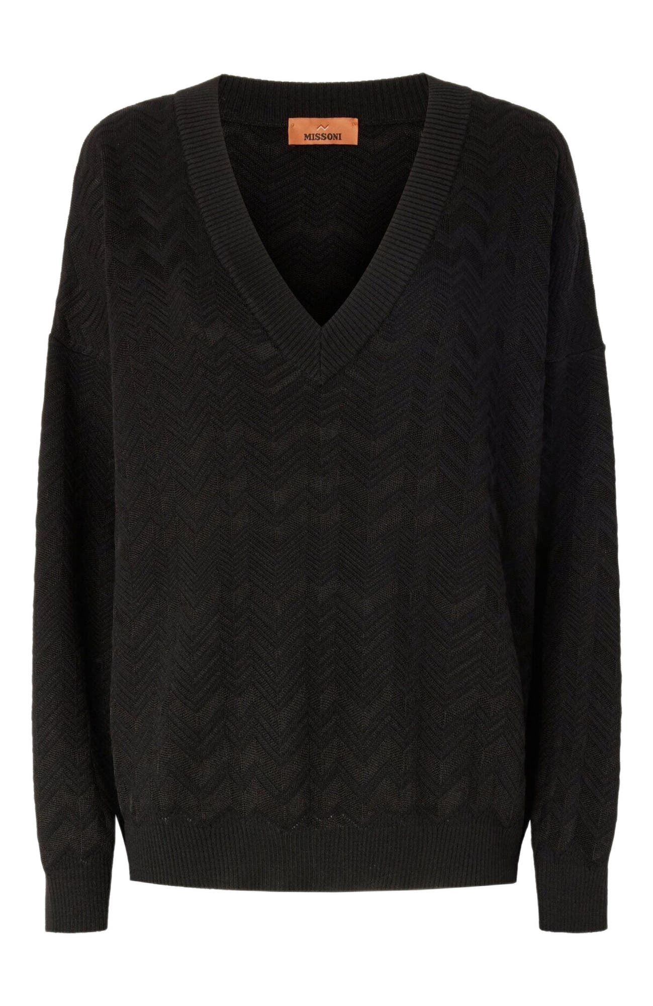 Oversized V-neck Sweater In Chevron Pattern - image 2