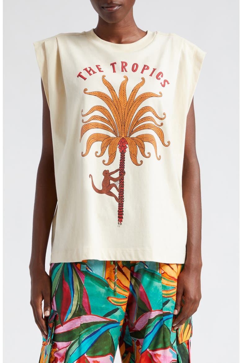 The Tropics Cotton Graphic Muscle T-Shirt, Main, color, SAND