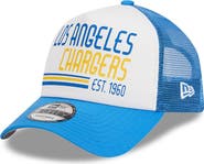 New Era Men's New Era White/Powder Blue Los Angeles Chargers Stacked A-Frame Trucker 9FORTY Adjustable Hat