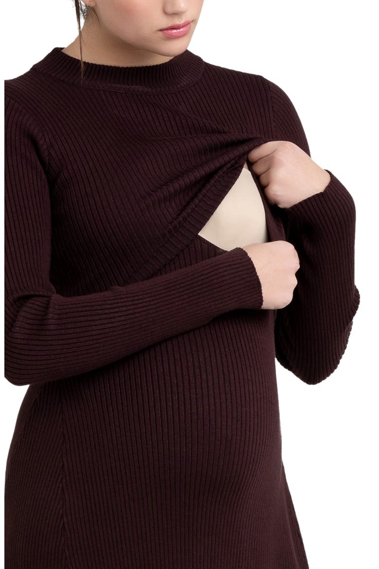 Hailey Rib Long Sleeve Maternity/Nursing Dress, Alternate, color, CHOCOLATE