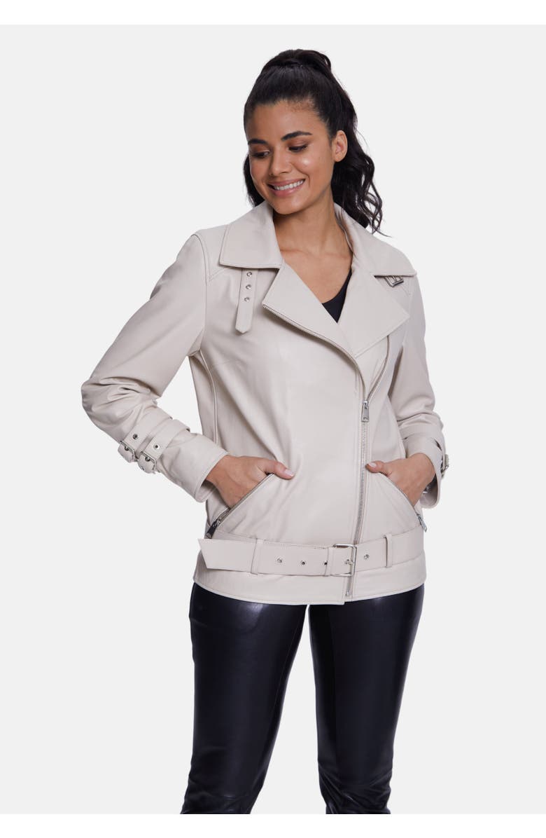 Furniq UK Harriet Leather Jacket, Alternate, color, Beige