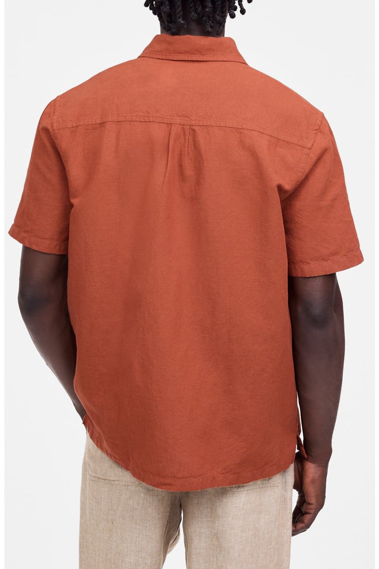 Short Sleeve Linen & Cotton Button-Up Shirt, Alternate, color, TERRACOTTA