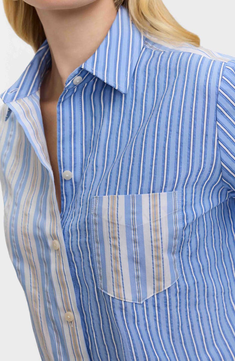 Foxcroft Meghan Mix Stripe Seersucker Button-Up Top, Alternate, color, Blue/ Multi