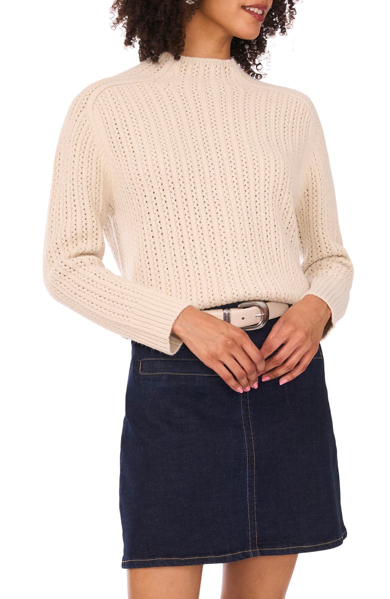 Vince Camuto Pointelle Funnel Neck Sweater, Main, color, Sugar Oak