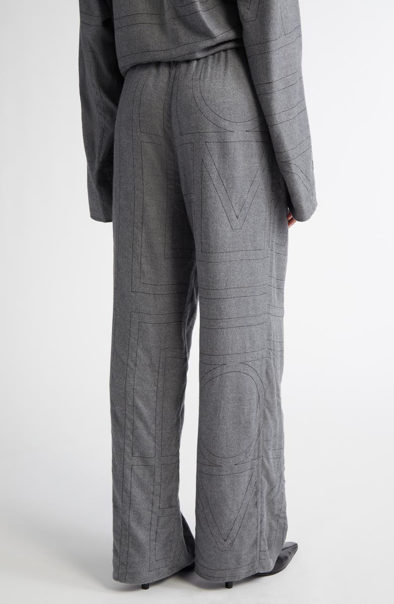 TOTEME Monogram Embroidered Flannel Wide Leg Pants, Alternate, color, Smoke Melange