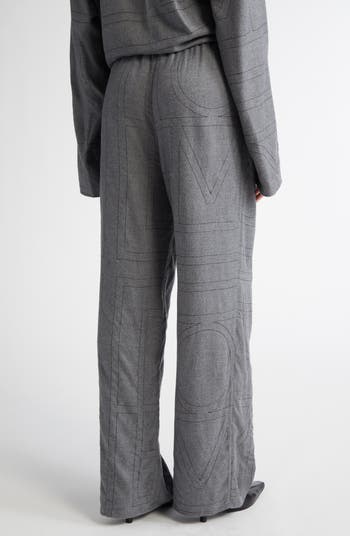 TOTEME Monogram Embroidered Flannel Wide Leg Pants | Nordstrom