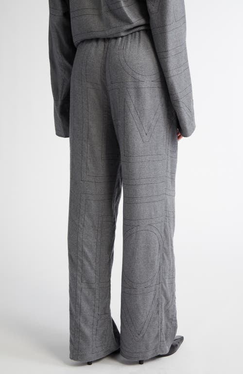 Totême Toteme Monogram Embroidered Flannel Wide Leg Pants In Smoke Melange