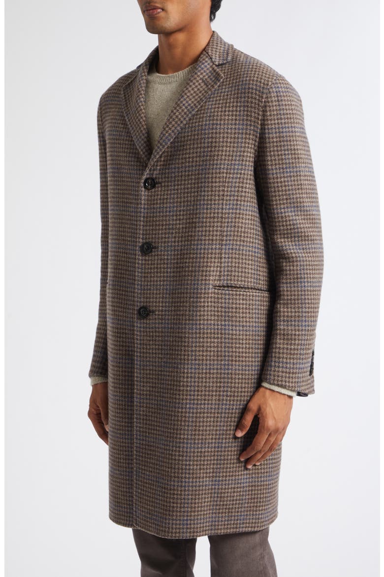 Houndstooth Check Wool, Cashmere & Silk Double Cloth Long Coat, Alternate, color, BROWN