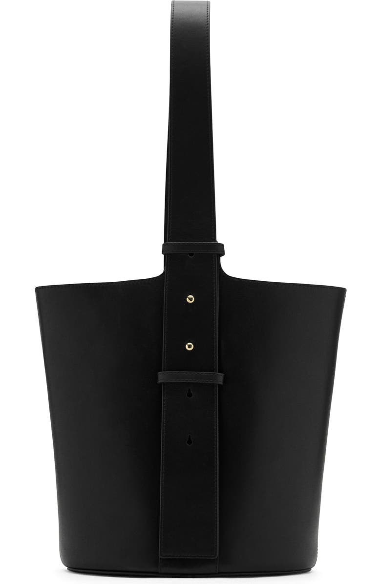 MANGO Leather Bucket Bag, Main, color, Black