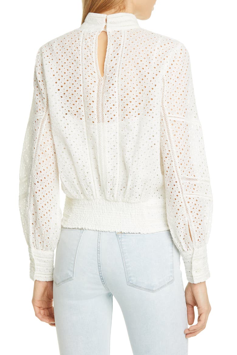 Eyelet Blouson Long Sleeve Top, Alternate, color, OFF WHITE