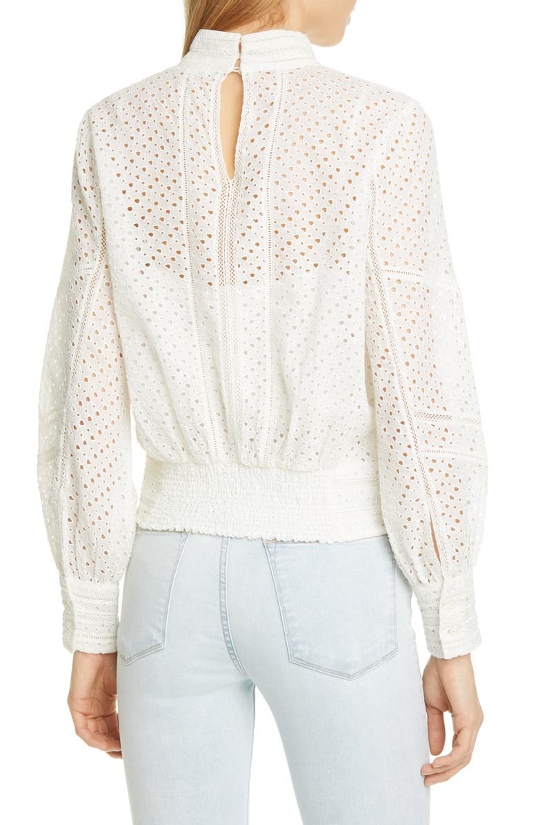 FRAME Eyelet Blouson Long Sleeve Top, Alternate, color, 