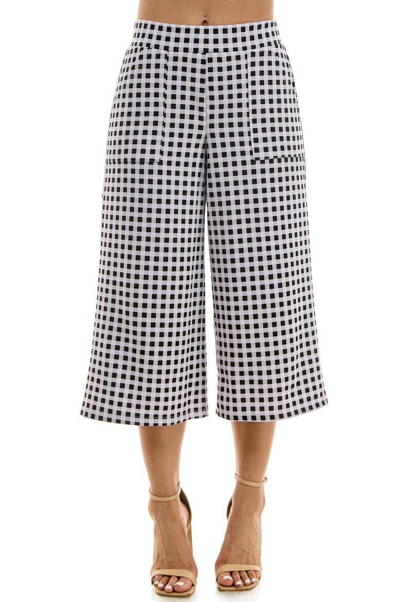 Gingham Crop Wide Leg Pants, Main, color, BLACK WHITE