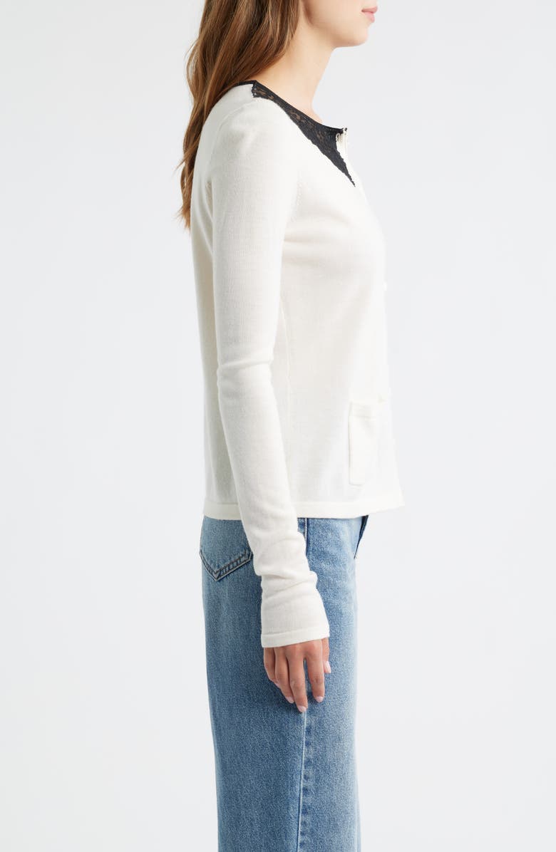 LoveShackFancy Lolani Lace Collar Wool Cardigan, Alternate, color, Ivory