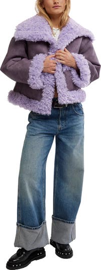 Kiki Faux Leather Jacket with High Pile Fleece Trim