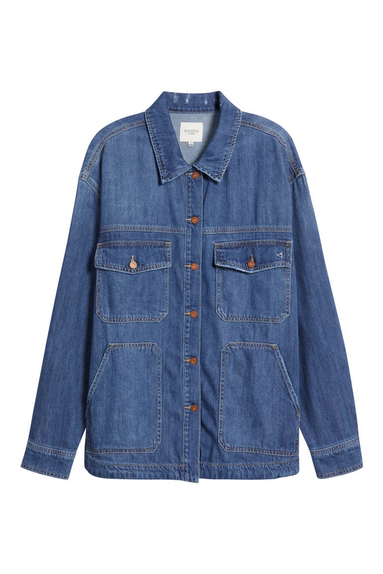 Oversize Cotton Blend Denim Shirt, Alternate, color, MEDIUM WASH