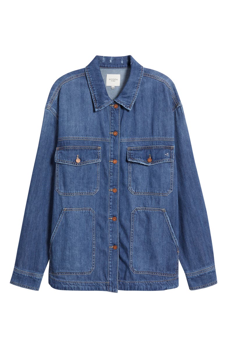 HIDDEN JEANS Oversize Cotton Blend Denim Shirt, Alternate, color, Medium Wash