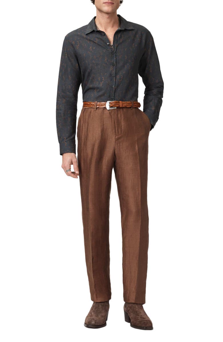 John Varvatos Bucks Floral Linen & Cotton Button-Up Shirt, Alternate, color, Deep Blue