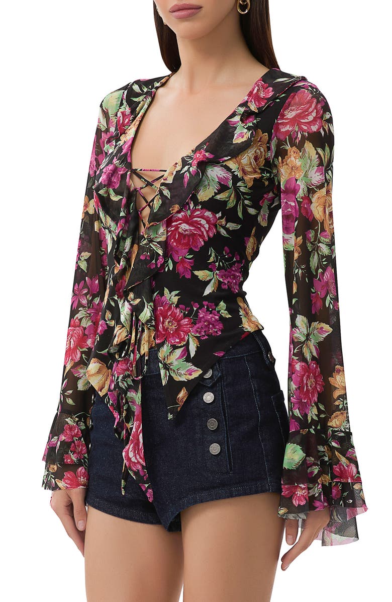 AFRM Cadence Lace-Up Long Sleeve Top, Alternate, color, Dusted Floral