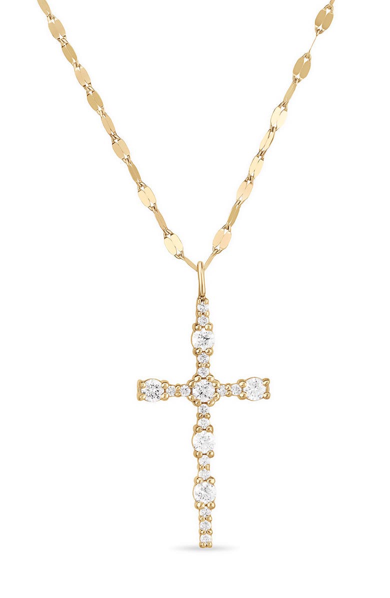 LANA 14K Gold Elevated Diamond Cross Pendant Necklace, Main, color, Yellow