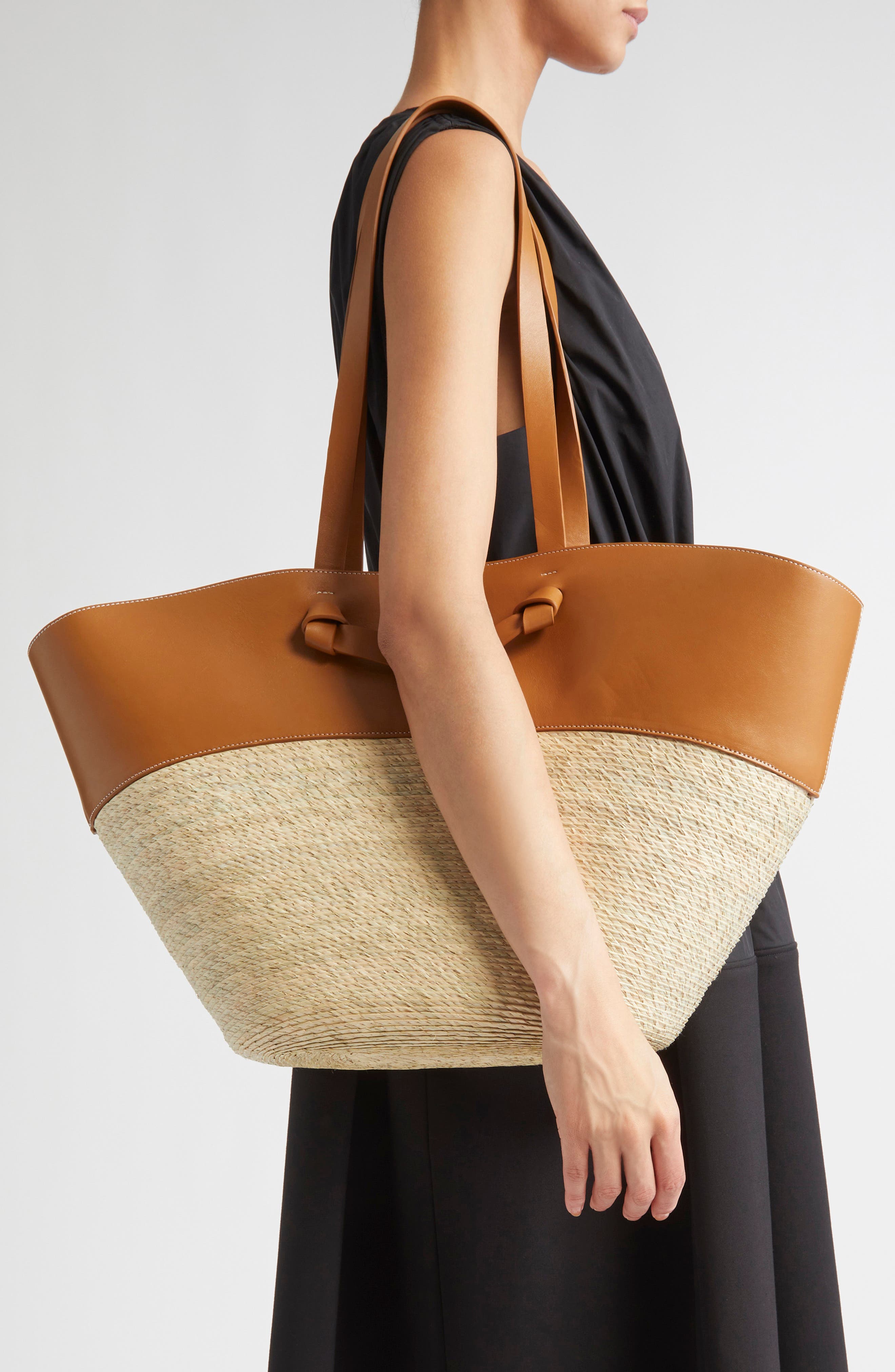 Altuzarra Large Knot Straw & Leather Tote, Alternate, color, Canyon