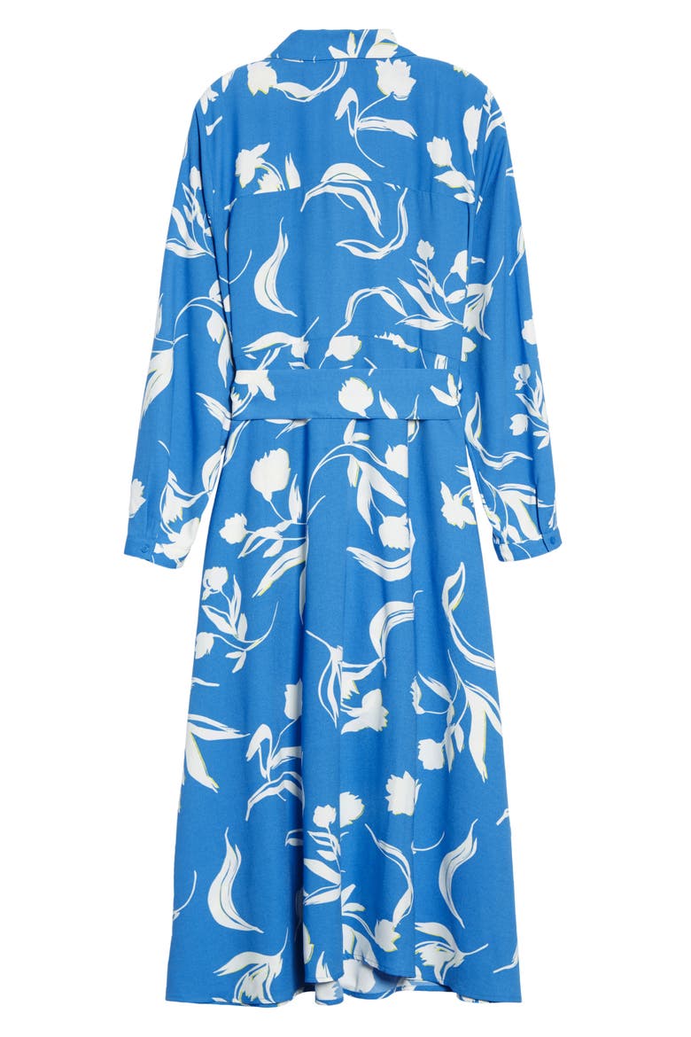 Long Sleeve Midi Shirtdress, Alternate, color, BLUE FLORAL